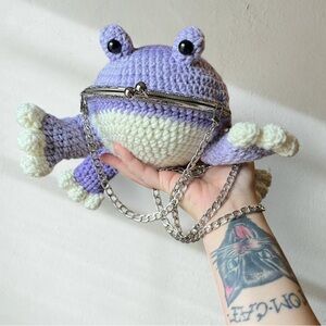 Handmade Crochet Purple Frog Purse